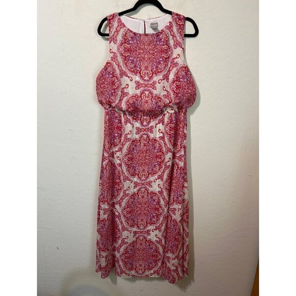 Chico's Sz 2 (US L 12) Red Purple Gold Lined Maxi Dress Novelty Print Dress - Picture 1 of 8